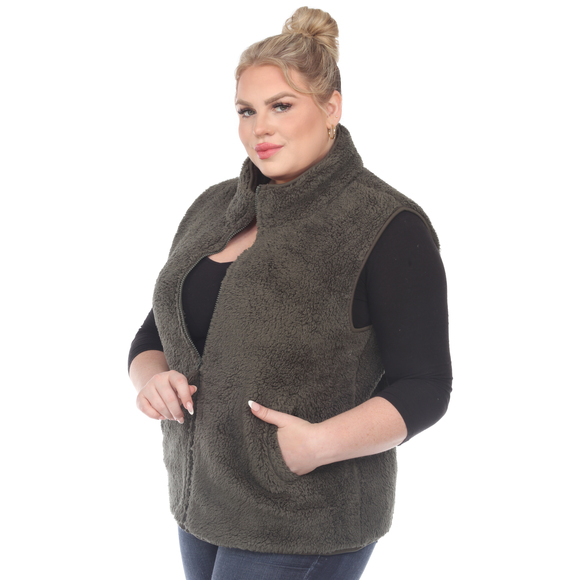 Plus Size Zip up sherpa vest - Picture 2 of 5